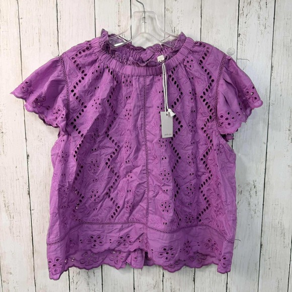 Jennifer & Grace Tops - Eyelet Ruffle Neck Blouse - Lavender Purple